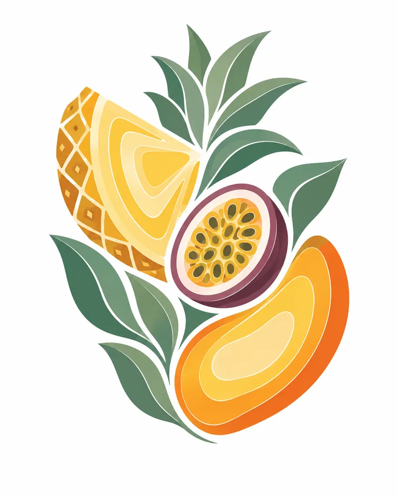 Ilustración Tropical: piña, mango y maracuyá